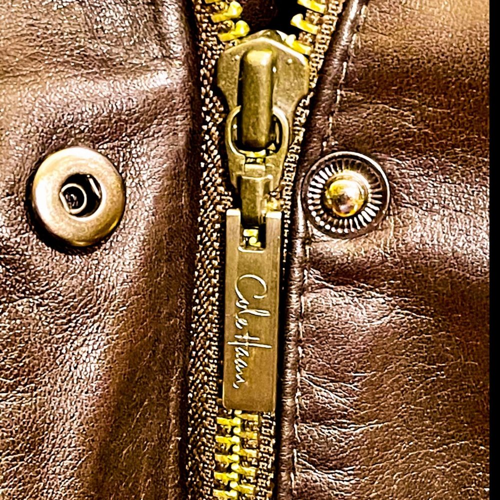 ⭐️HP⭐️COLE HAAN▪️Deep Brown Lambskin Leather & Wool Convertible Collar Jacket - Picture 11 of 16